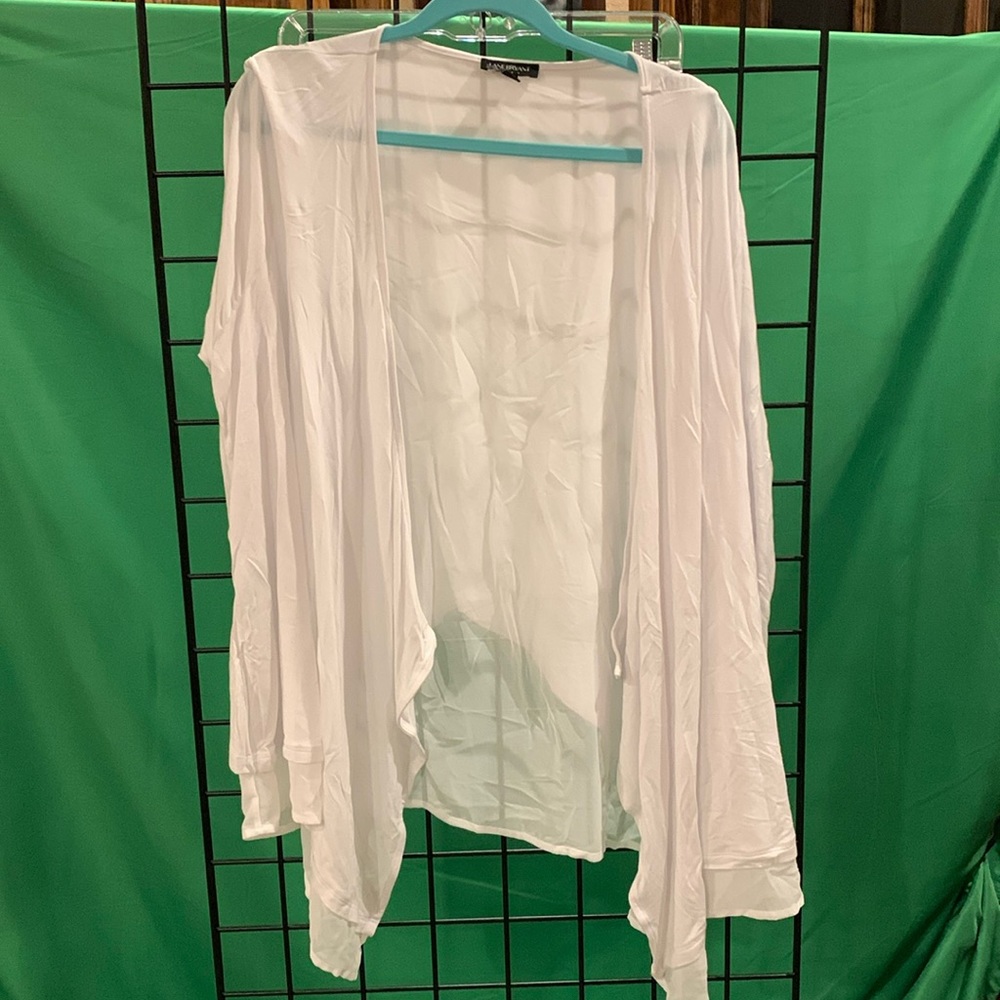 Lane Bryant, pure white with sheer liner three-quarter sleeve cardigan, 22/24